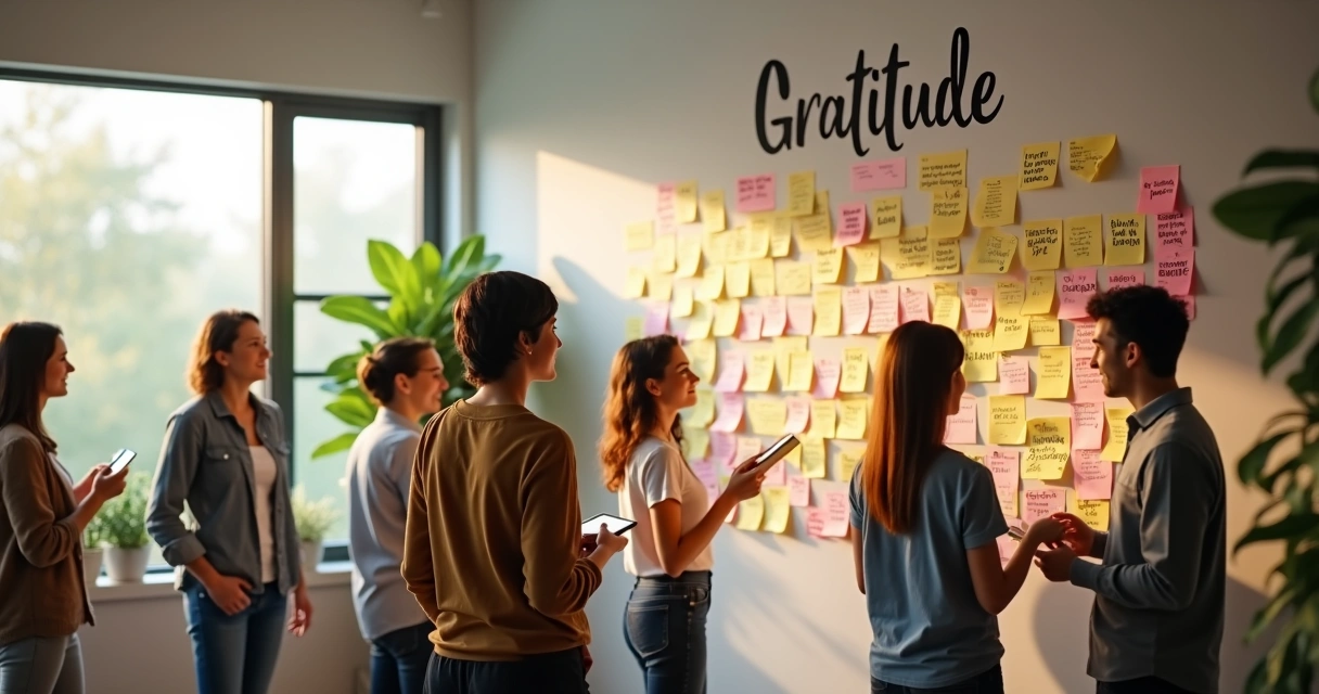 Mural com mensagens de agradecimento no escritório