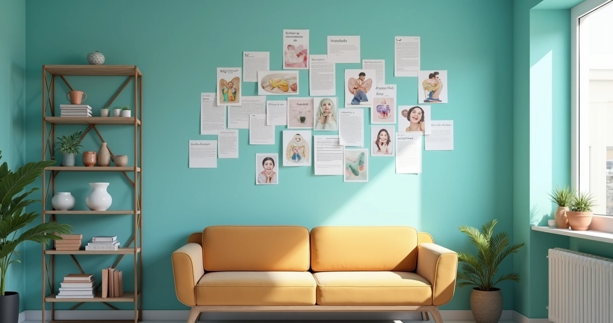 Mural de depoimentos de pacientes em clínica odontológica