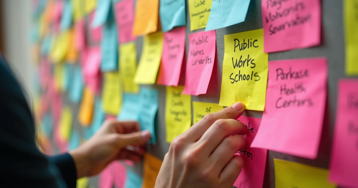 Mural de votos com propostas escritas à mão