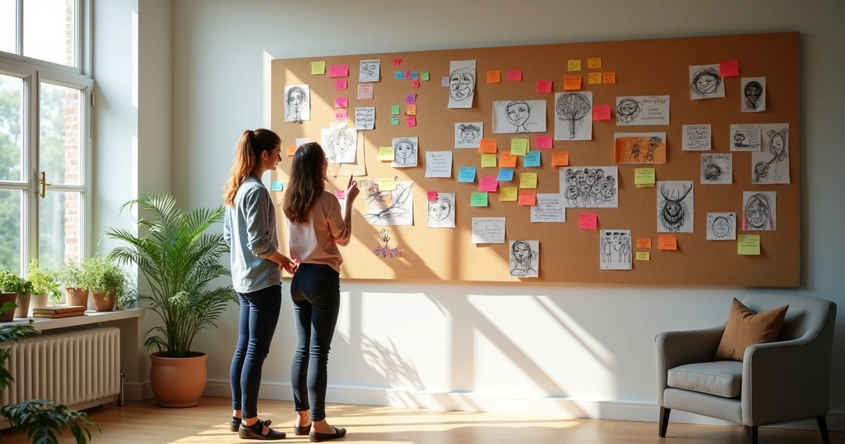 Mural colorido com desenhos e símbolos usados em terapia 