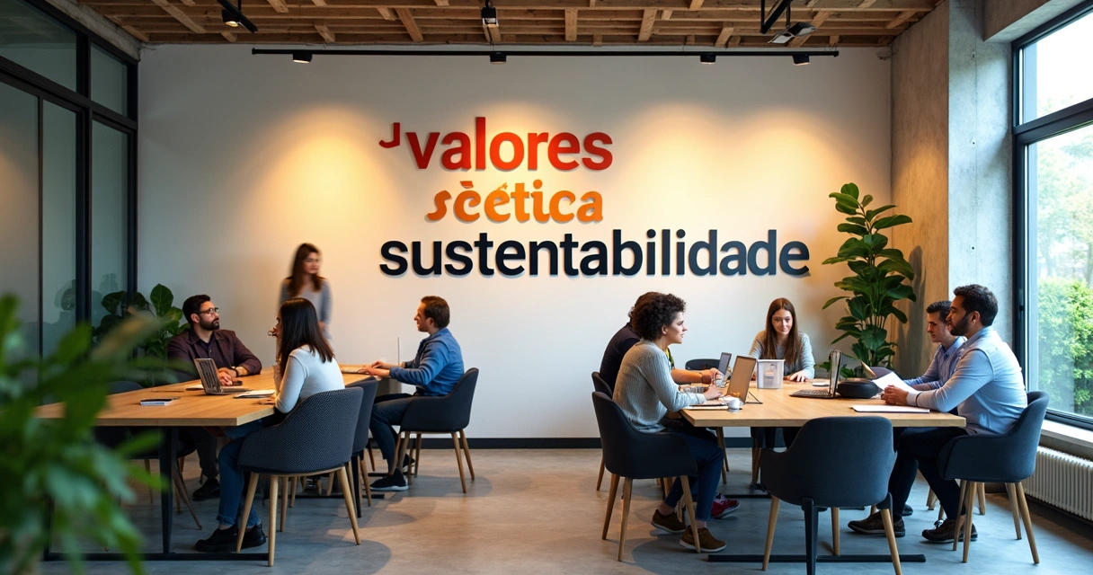 Mural com valores e ética em destaque na empresa. 