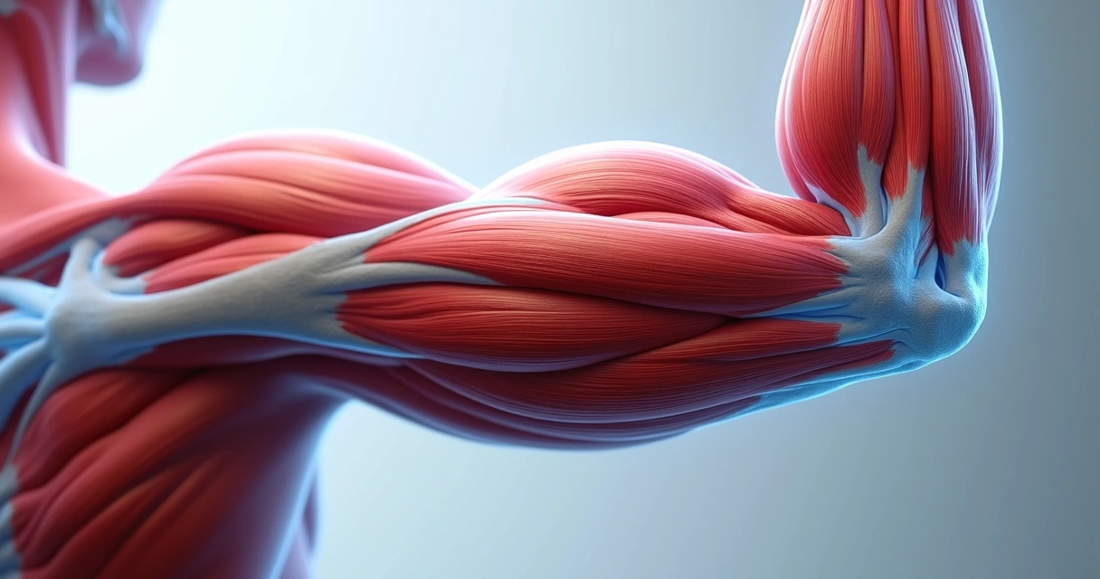 Anatomia do tríceps braquial ilustrada em cores vibrantes