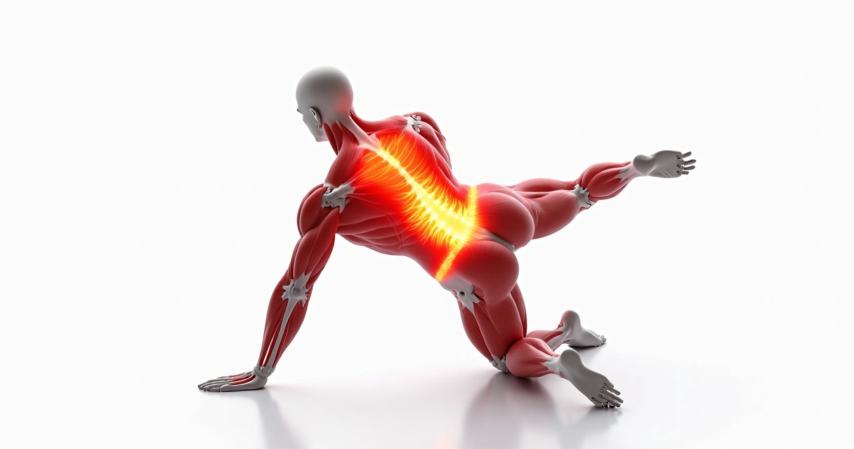 Desenho do corpo humano destacando os músculos lombares, glúteos e costas ativados no Superman 