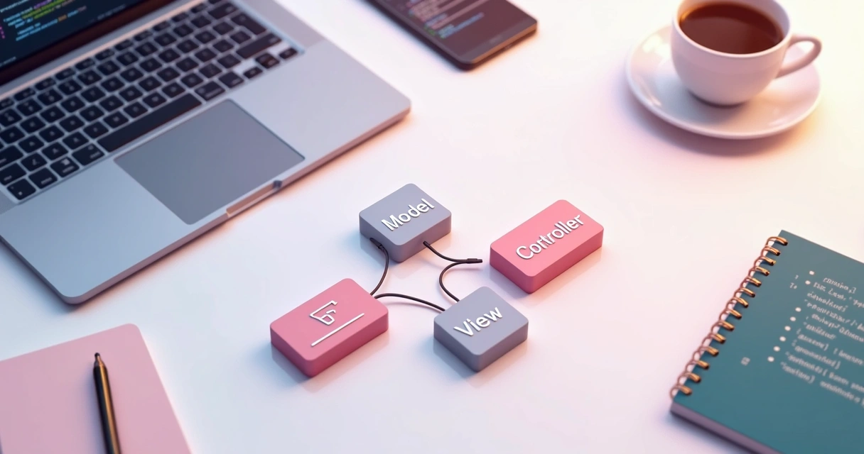 Diagram showing model, view, controller components in web app 