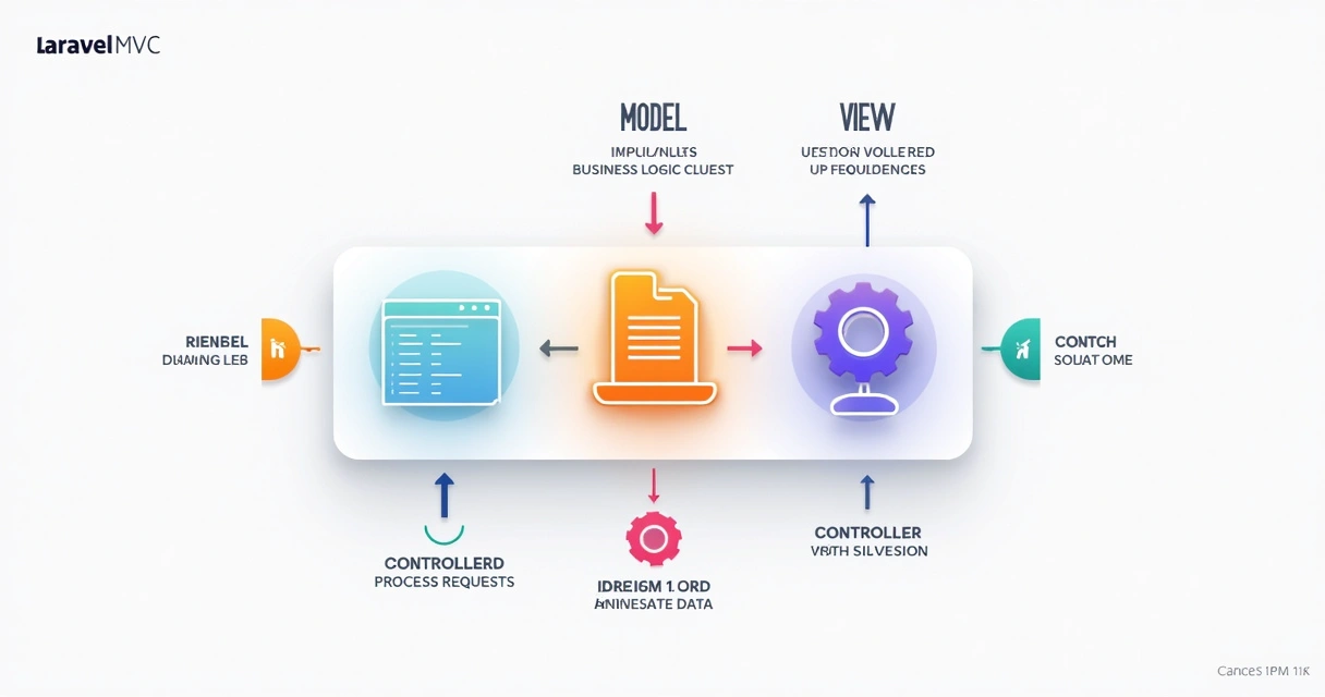 Laravel MVC structure diagram with models, views, controllers connected 