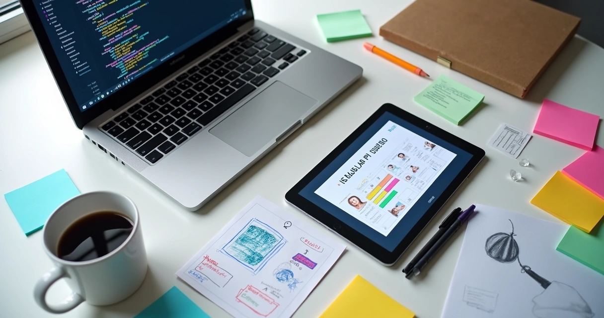 MVP technology stack visual with code, no-code, and app elements 