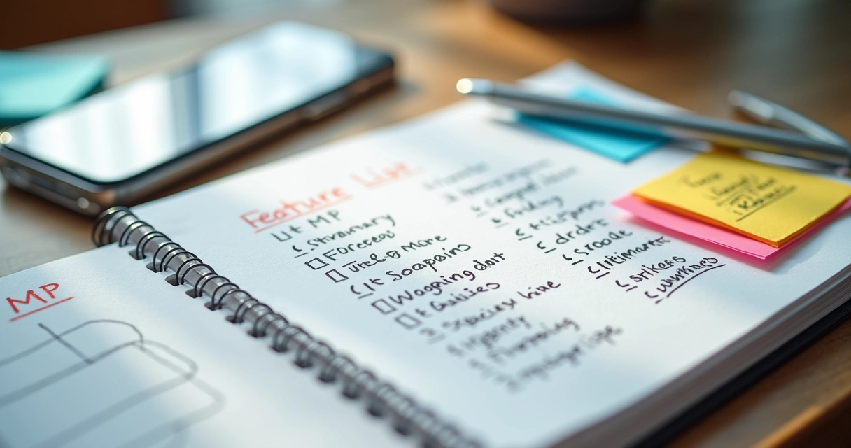 Hand-drawn MVP feature list with highlighted core features 
