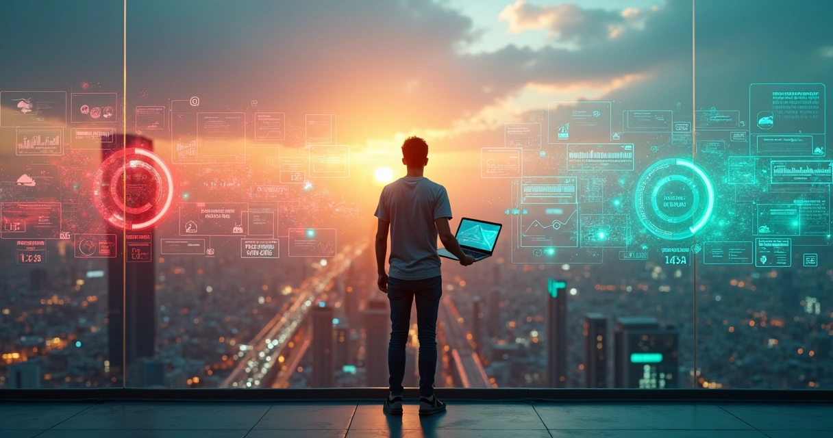 Fundador de startup observando estradas digitais se dividindo em cenário de escolhas fiscais para SaaS 