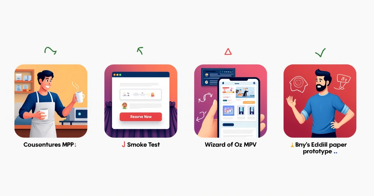 Desenhos ilustrando tipos diferentes de MVP e seus exemplos 