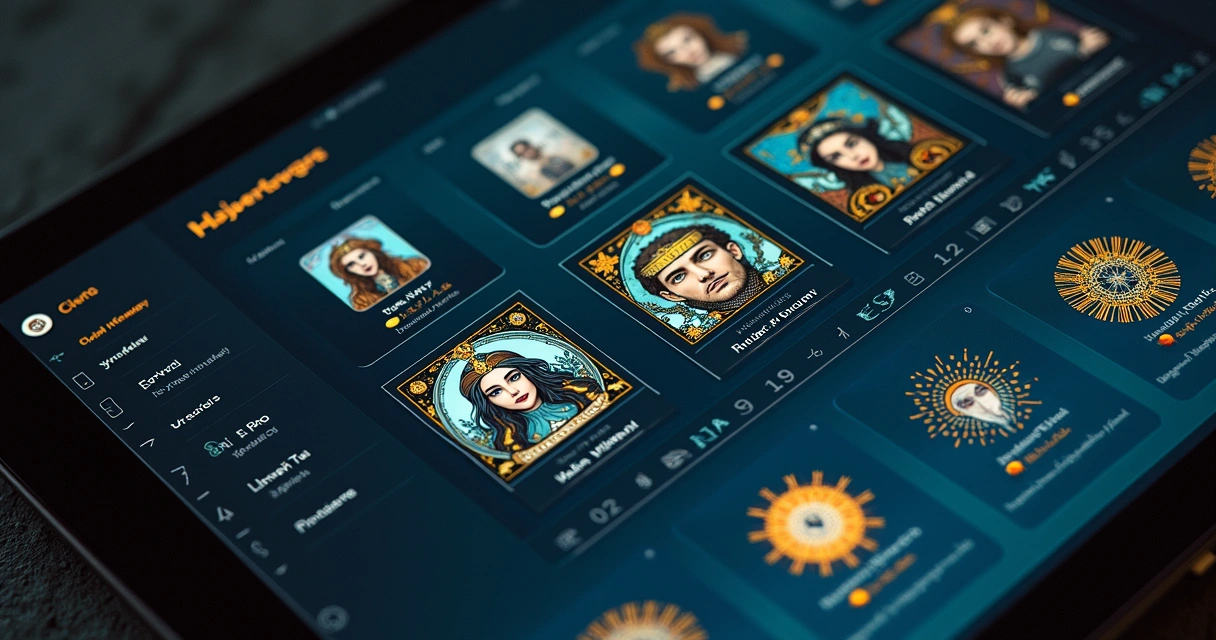 High-resolution CRM dashboard with tarot cards, client profiles, and mystical icons on screen 