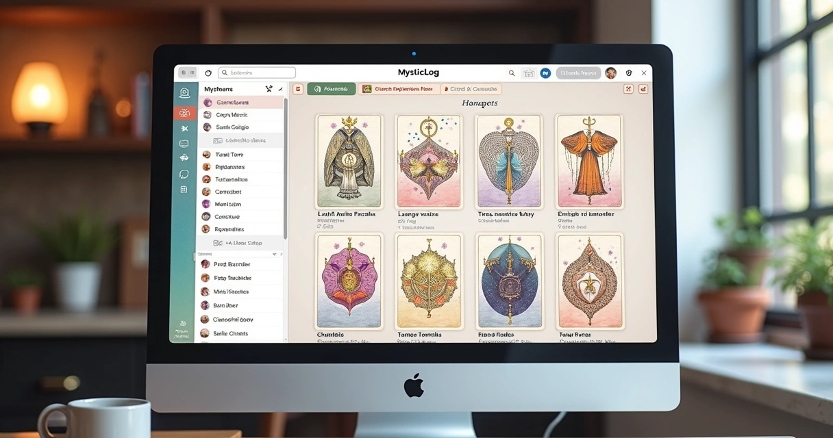 MysticLog digital journal interface showing tarot, runes, and astrology records 
