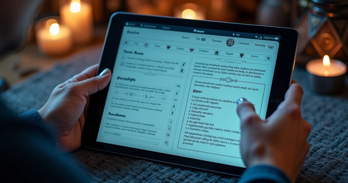 Digital divination reading notes on tablet screen 