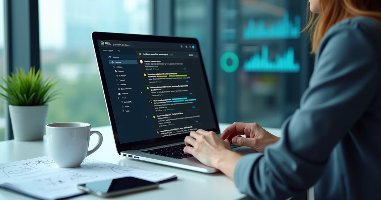Marketer analyzing AI search results with highlighted brand entities on a laptop screen 
