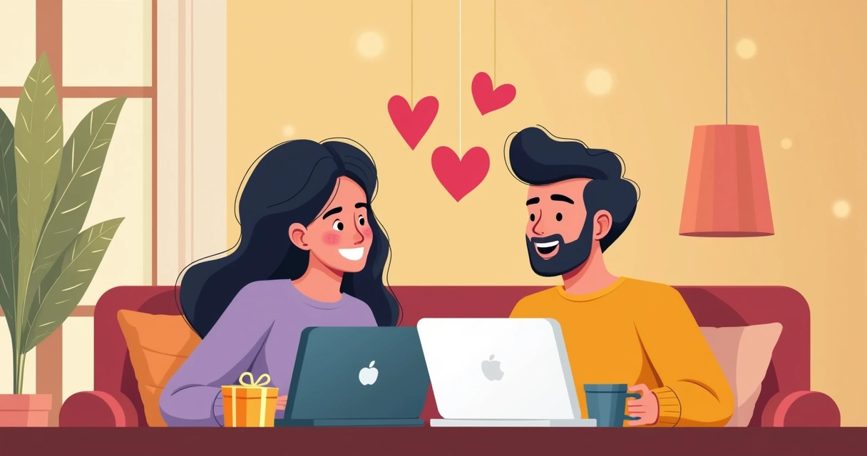 Casal comemorando à distância via videochamada 