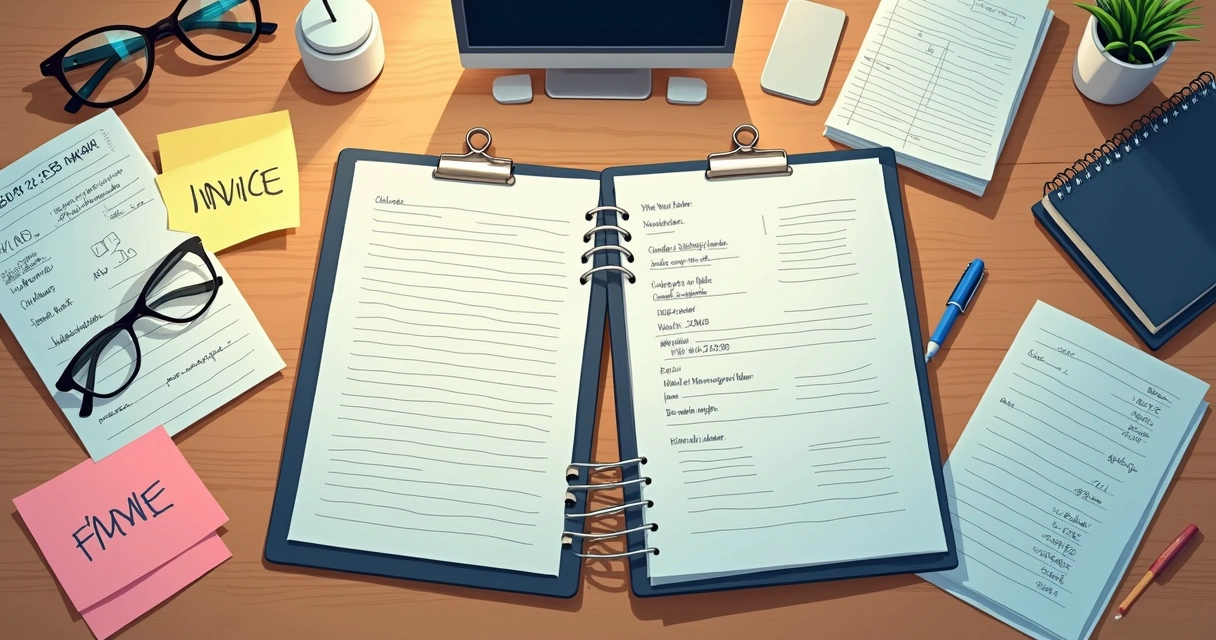 Mesa dividida entre contas pessoais e de empresa bem organizadas 