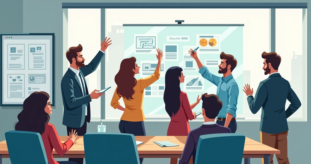 Equipe parlamentar criando narrativa digital colaborativamente