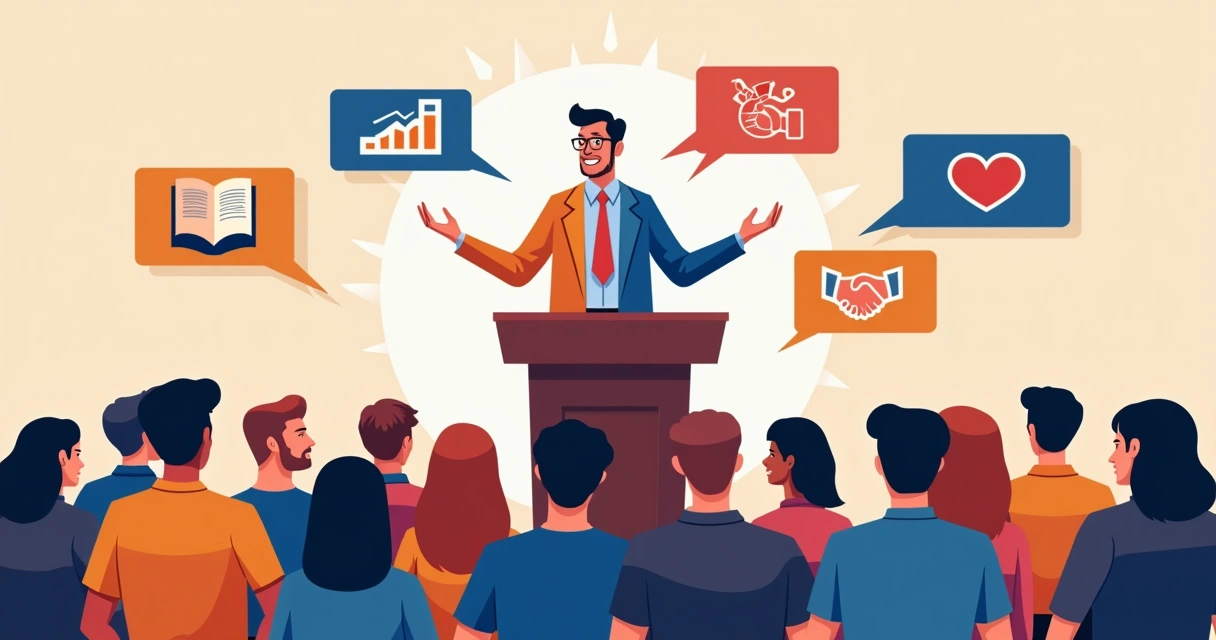 Pessoa liderando um debate diante de público atento. 