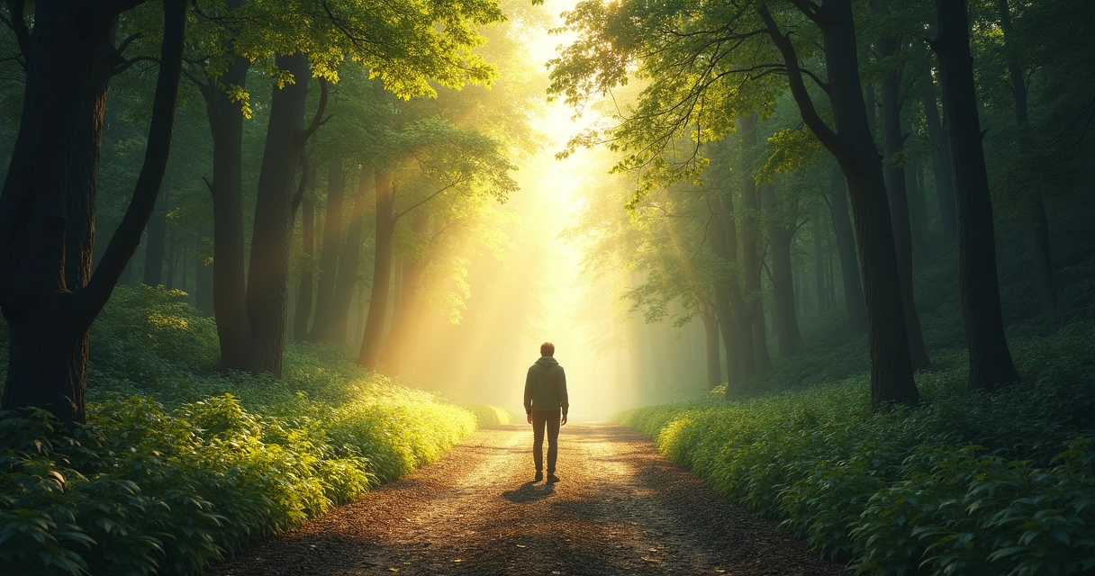 Dos caminos diferentes en un bosque, simbolizando posibilidades de narrativa personal. 