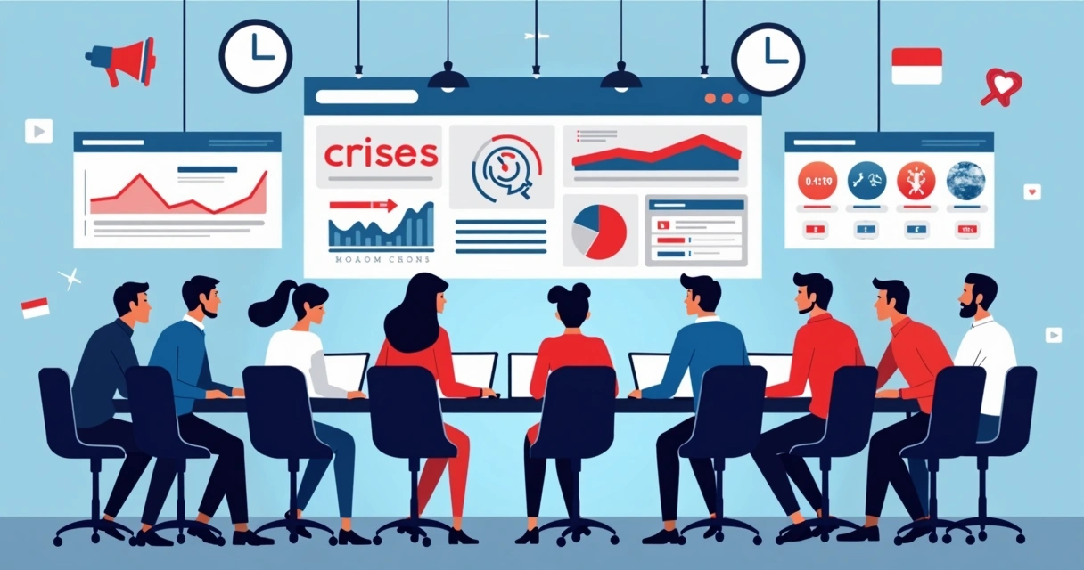 Equipe de comunicação desenvolvendo narrativa política em ambiente de crise 