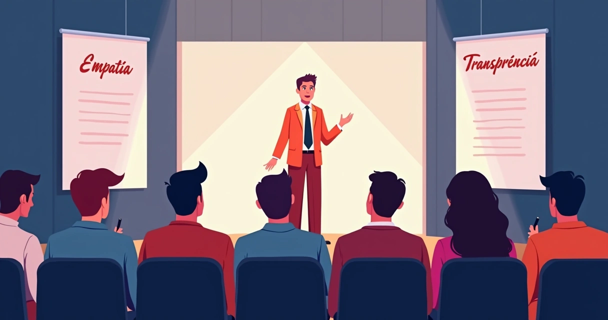 Candidato apresentando valores em palestra para eleitores 