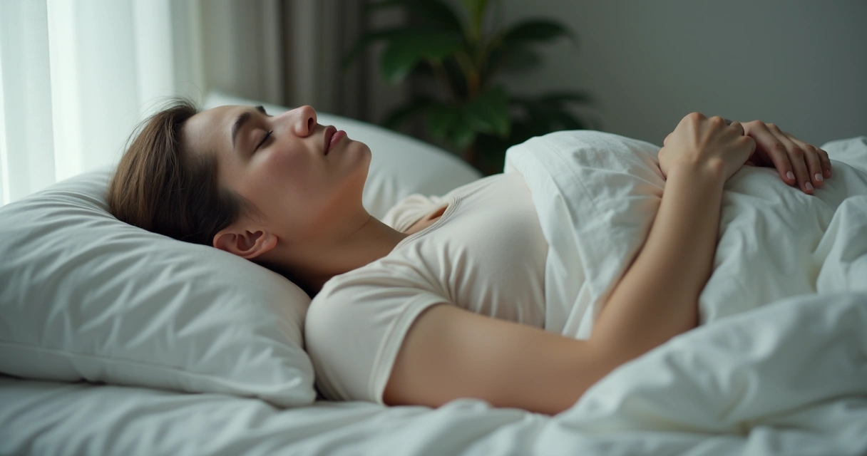 Person sleeping peacefully, breathing through their nose 