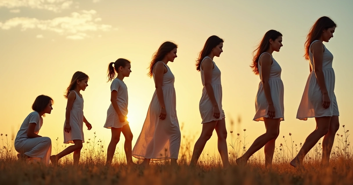 Evolução das fases da vida feminina da infância à maturidade 
