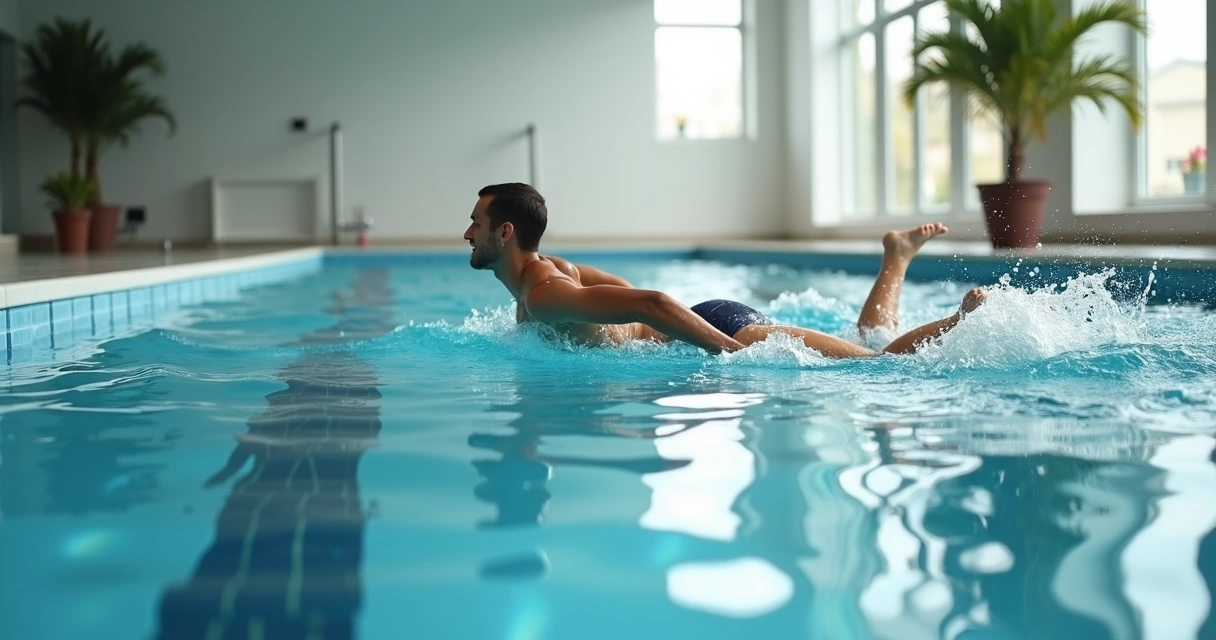 Pessoa nadando em piscina com foco em exercício de baixo impacto 