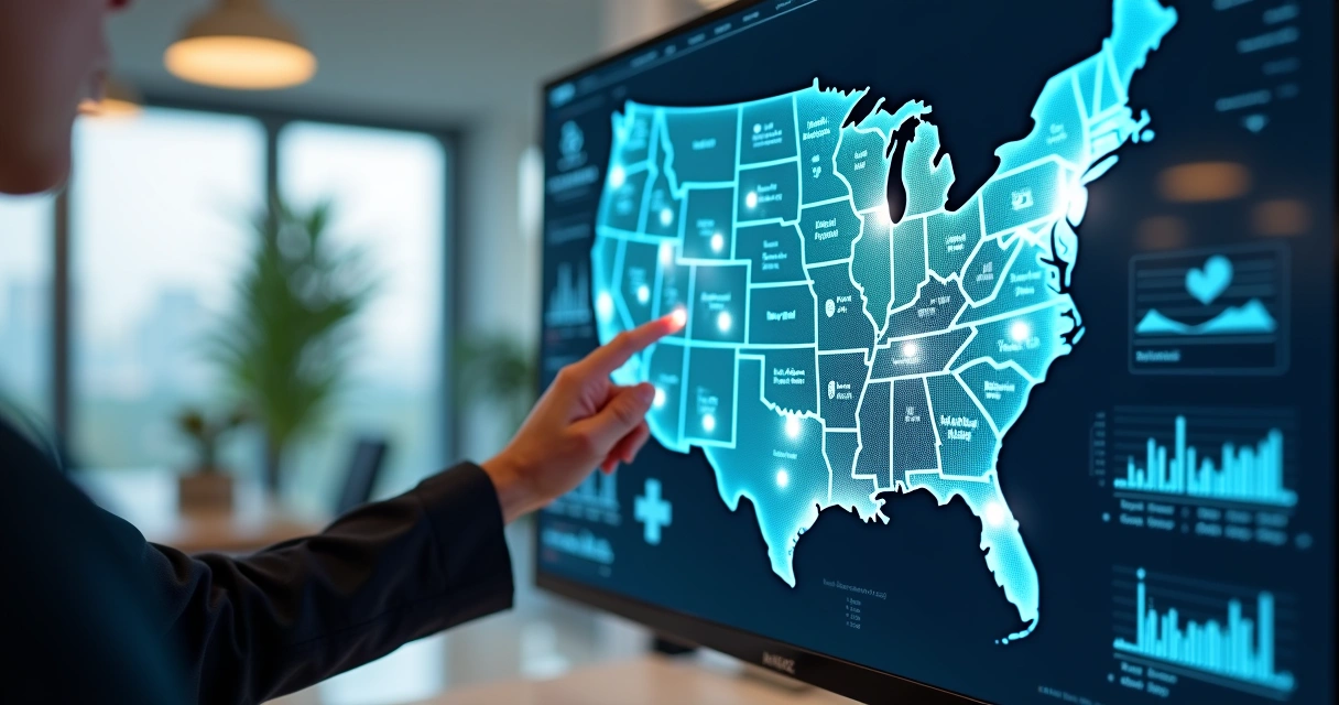 Digital map with business and research impact markers 