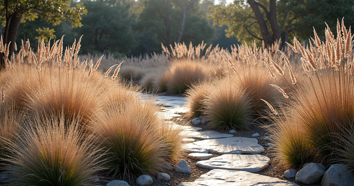 Native ornamental grasses in Austin winter garden