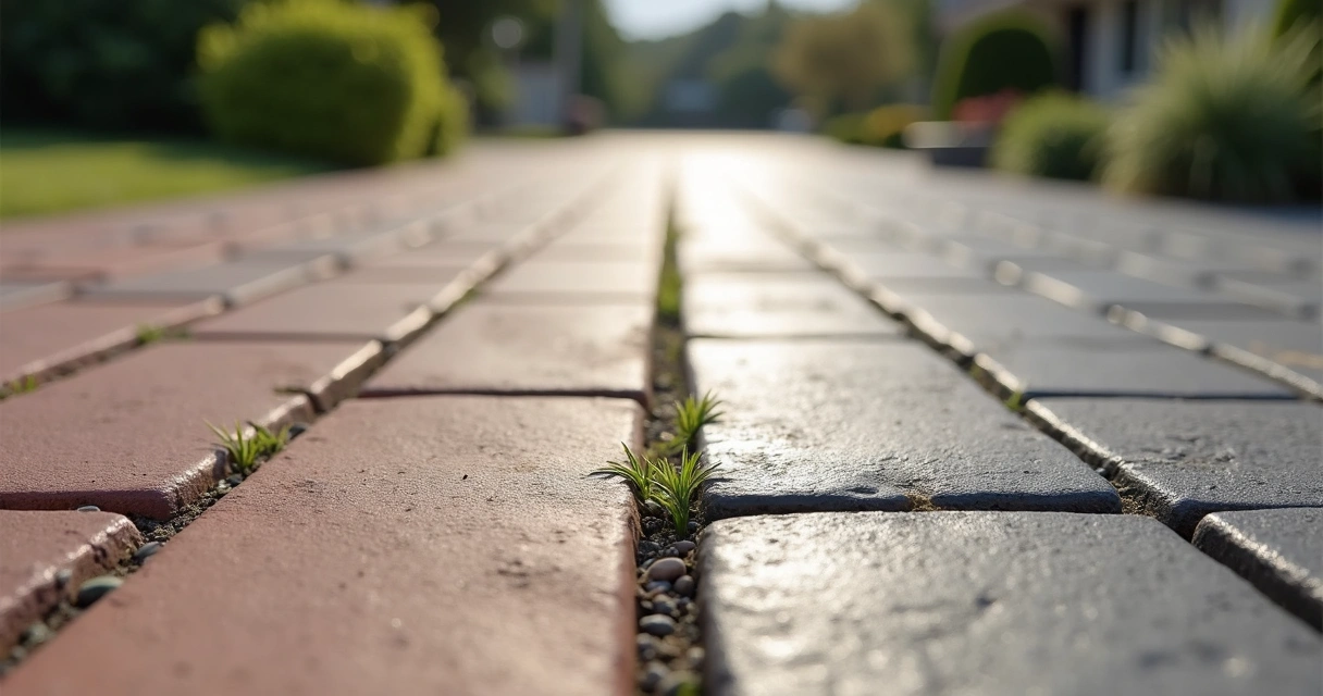 Side-by-side natural and glossy paver surfaces 