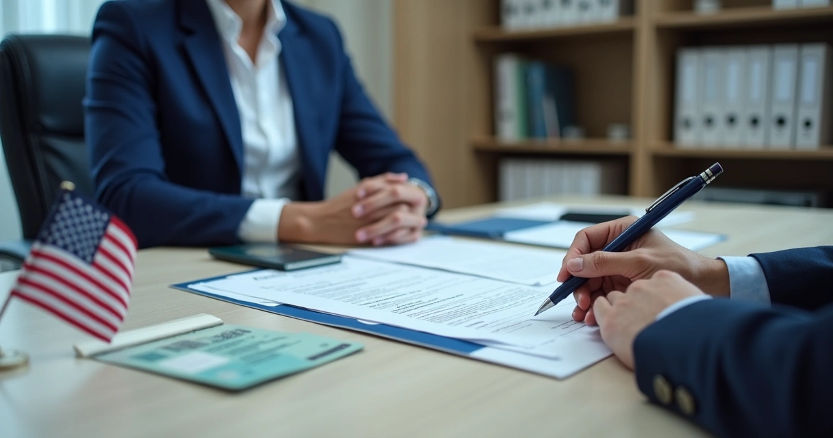 Citizenship application documents on a desk during an interview