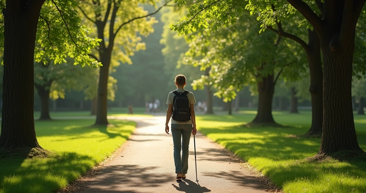 Person walking in a green park
