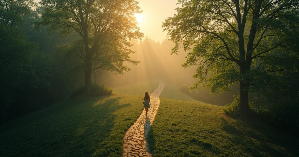 Trilha circular entre árvores de folhas verdes 