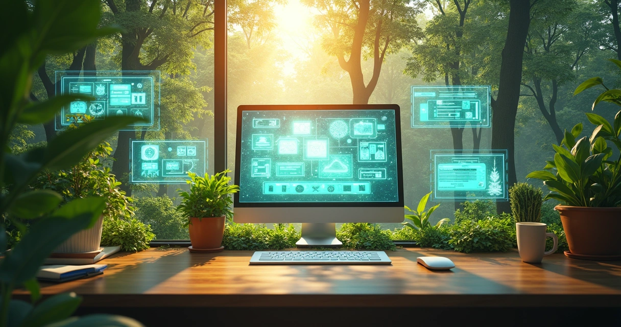 Conceito de sustentabilidade e tecnologia em ambiente de trabalho 