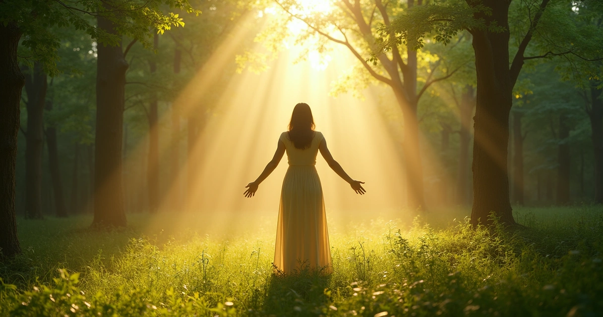 Pessoa em meio à natureza com energia de proteção