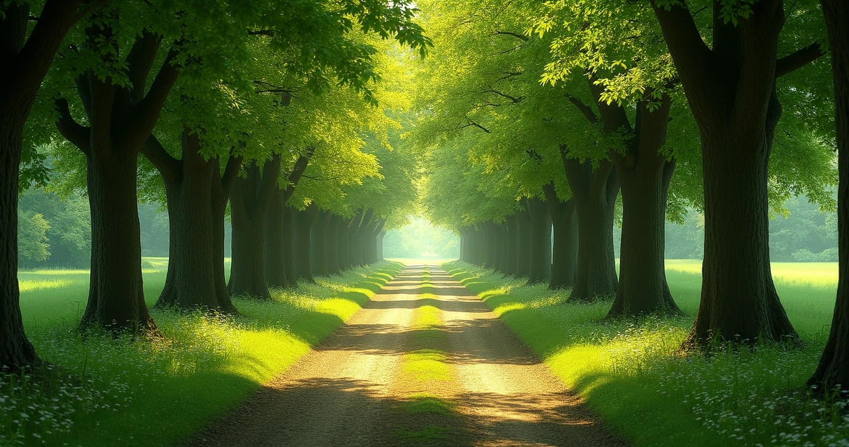 Caminho arborizado em uma floresta, luz suave trazendo sensação de paz 