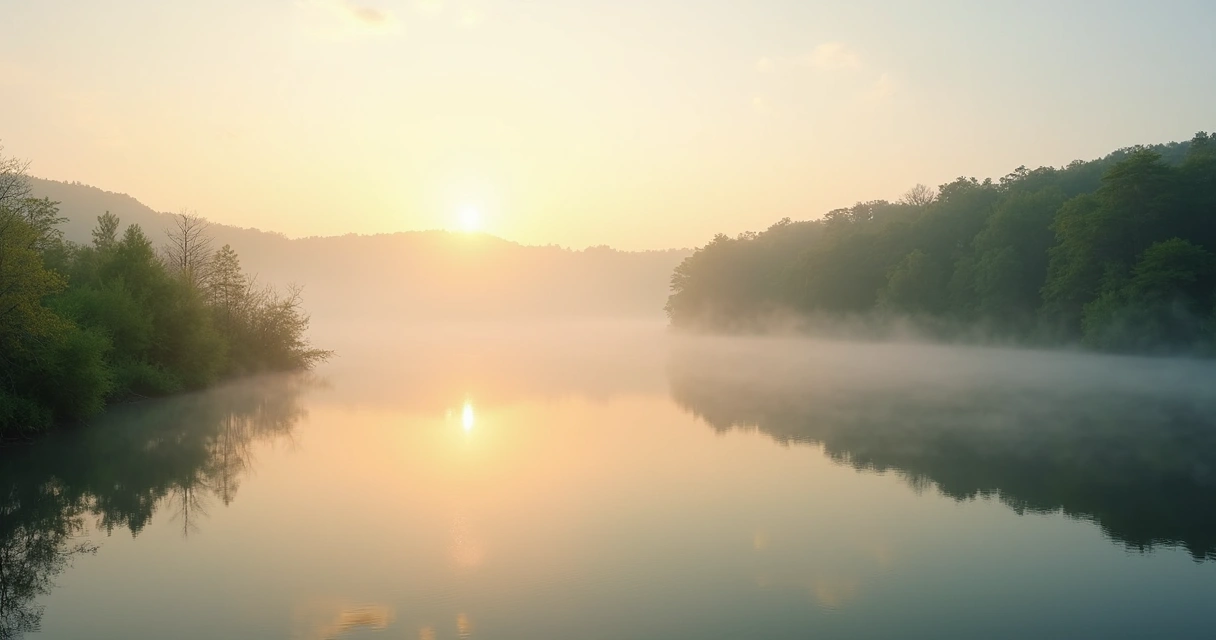 Paisagem natural silenciosa com luz suave e céu claro