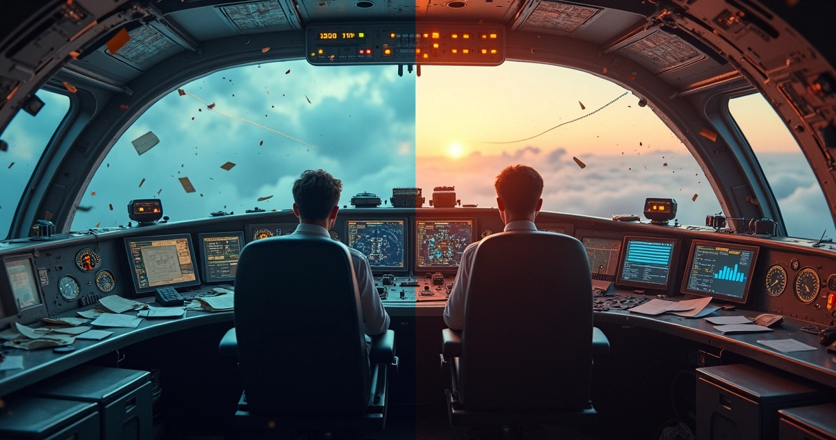 Comparação entre empresa desorganizada e empresa alinhada em formato de nave 