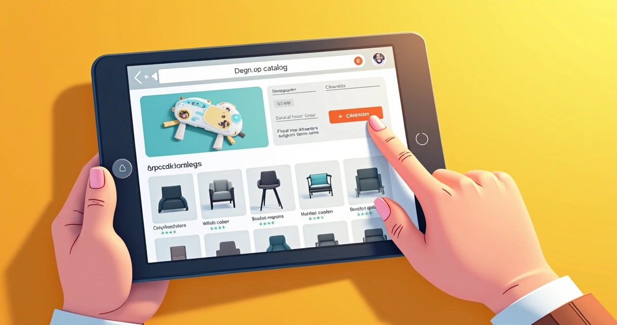 Interface de catálogo digital fácil de navegar com categorias organizadas 