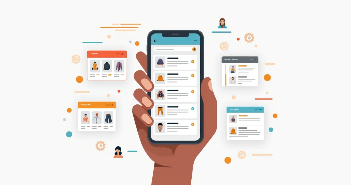 Pessoa navegando em catálogo digital dividido por categorias no celular 