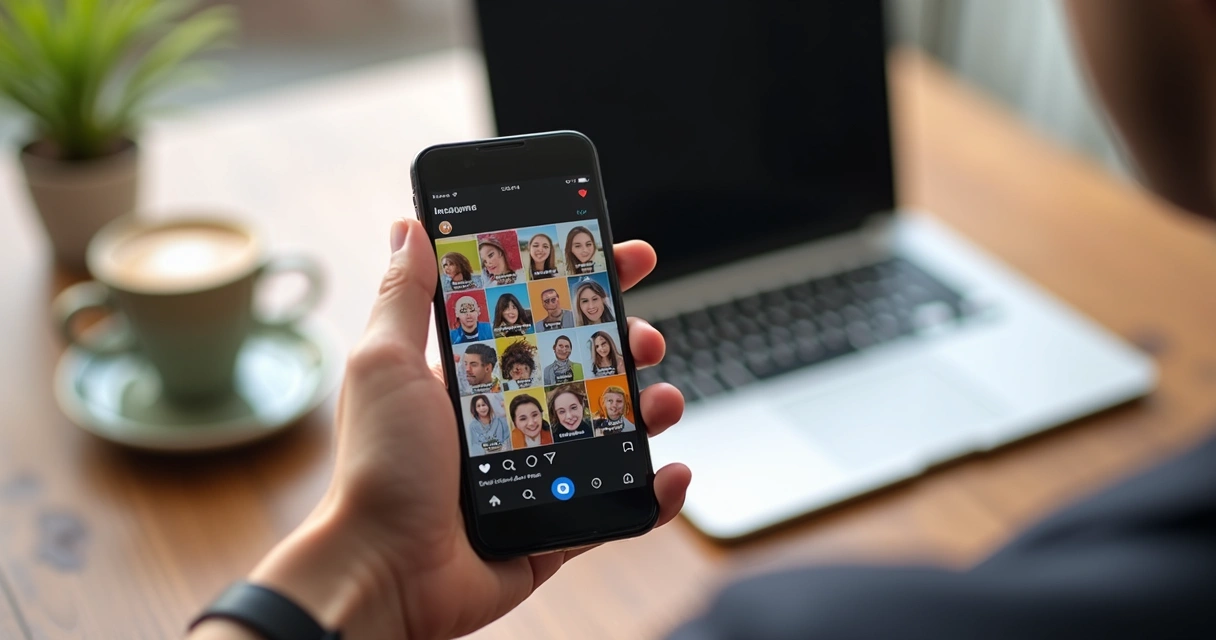 Visualização de stories do Instagram em um smartphone 