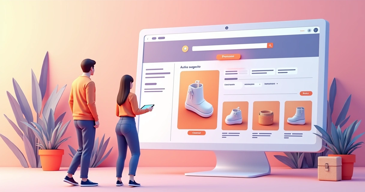 Layout intuitivo de loja virtual com categorias visíveis e busca destacada 