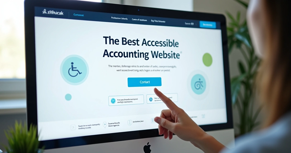 Navegação de site contábil acessível com botões grandes e textos claros 