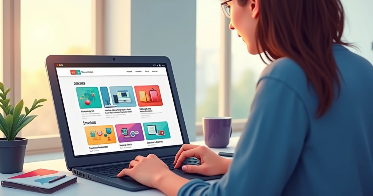Usuário navegando por páginas de um site com destaque para menus e links internos