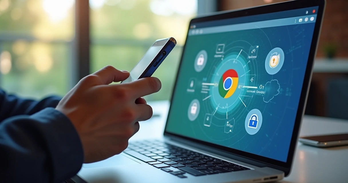 Usuário utilizando ferramenta de IA no Chrome com destaque para segurança de dados 