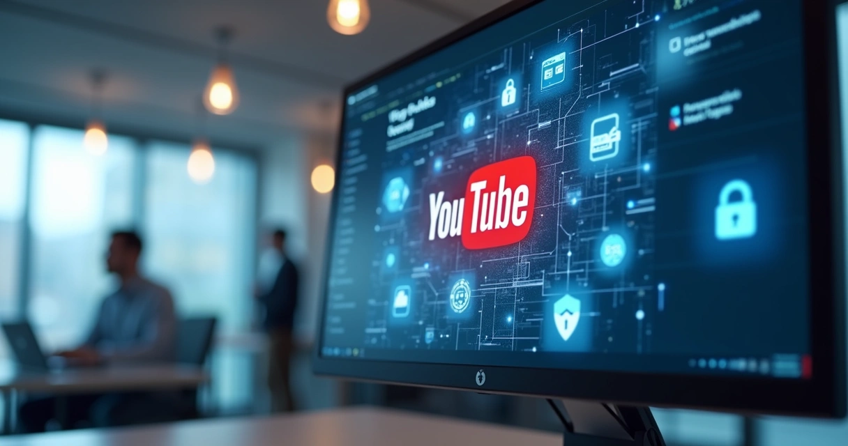 Tela de um computador exibindo a página inicial do YouTube com ícones de cookies e dados sendo coletados na tela 