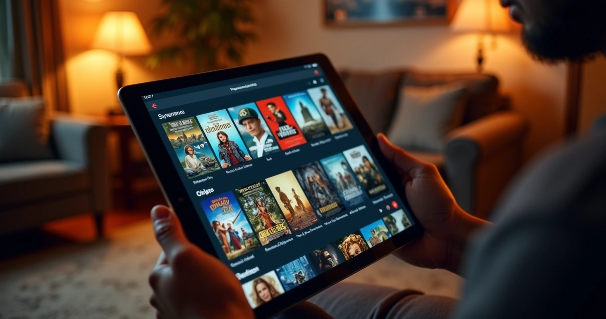 Pessoa navegando por catálogo variado de filmes clássicos 