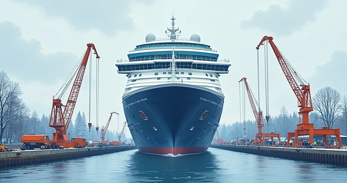 Navio de cruzeiro classe Icon sendo construído no estaleiro Meyer Turku. 