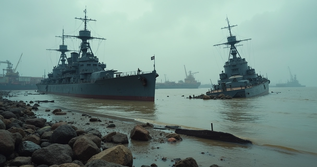 Navios de guerra alemães afundados próximos ao porto em fim de guerra