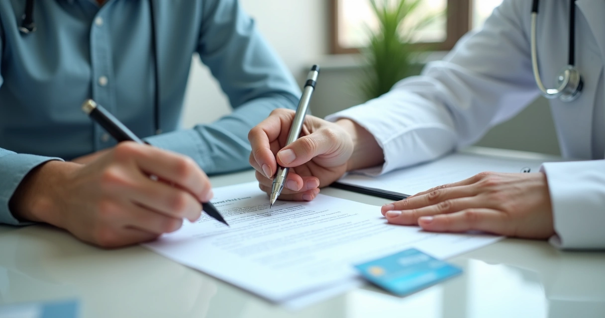 Paciente assinando documento de negativa de cirurgia do plano de saúde
